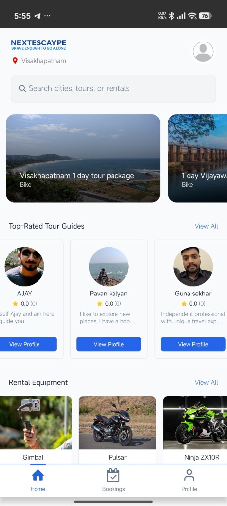 NextEscaype Mobile App Interface