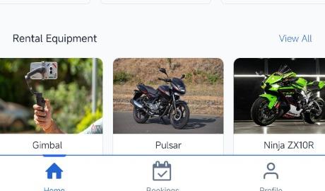 Rental equipment listings inside the NextEscaype app