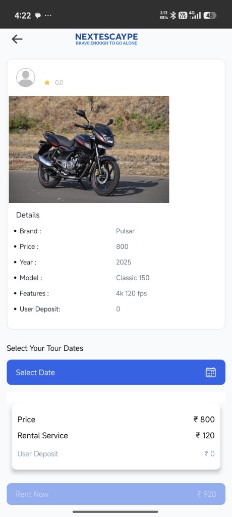 Pulsar Motorcycle Rental Specifications