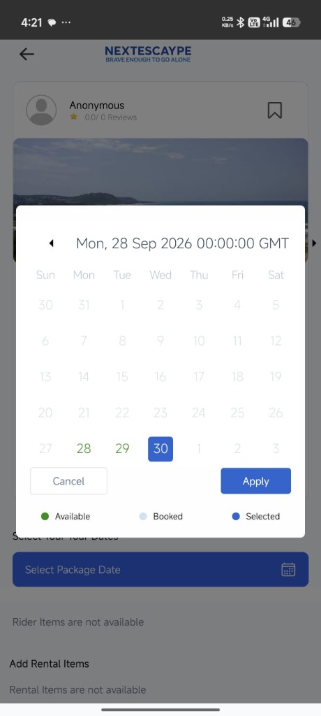Live Calendar Availability Date Picker Screen